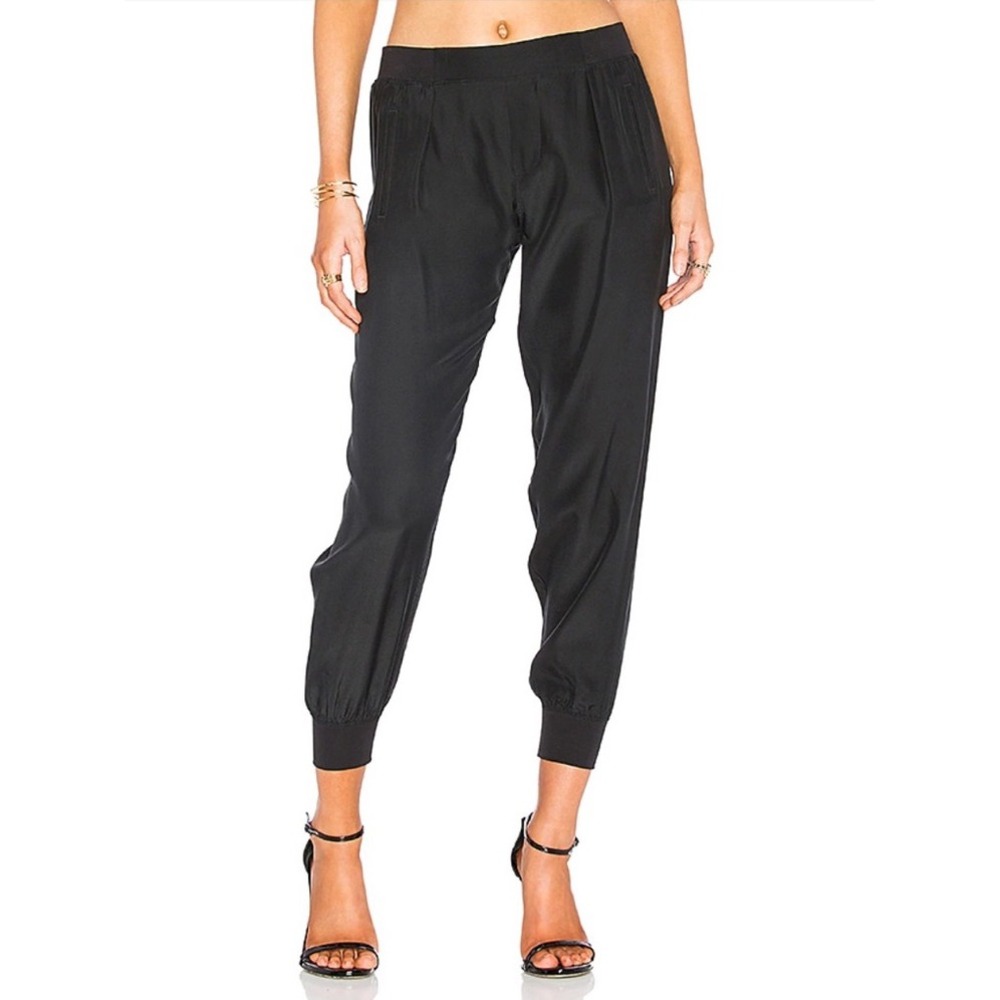 ATM Anthony Thomas Melillo Black 100% Silk Jogger Pants AW9001-BD Size L